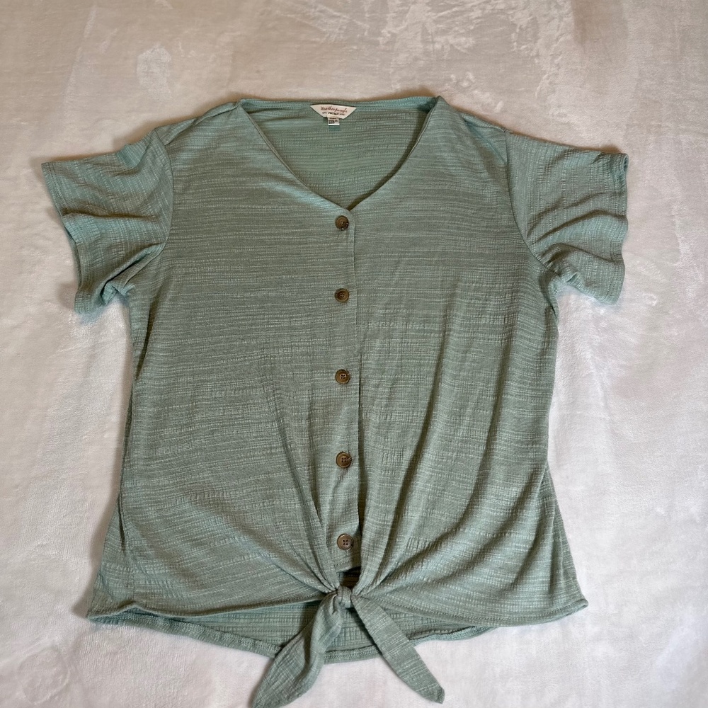 Womens Light Green Weatherproof Vintage Short Sleeve Top Size Medium